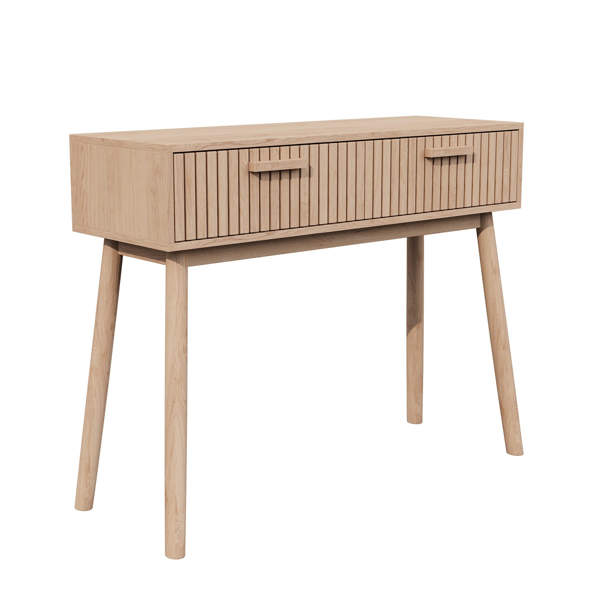 FUROKOY Schminktisch Frisiertisch mit 2 Schubladen Kosmetiktisch Natürliche Holzfarbe (1-St), 100x35x80 cm,Nicht -Slip -Tischbein,mit Kippschutzvorrichtung