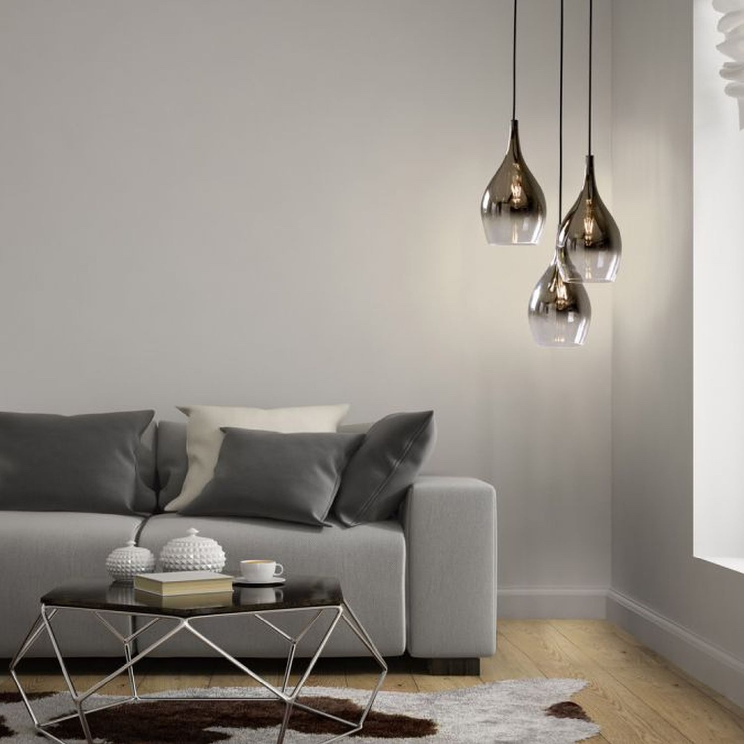 Licht-Erlebnisse Pendelleuchte SWIFO, ohne Leuchtmittel, Metall Glas E27 43 cm breit H: max. 120 cm Chrom Anthrazit 3-flammig