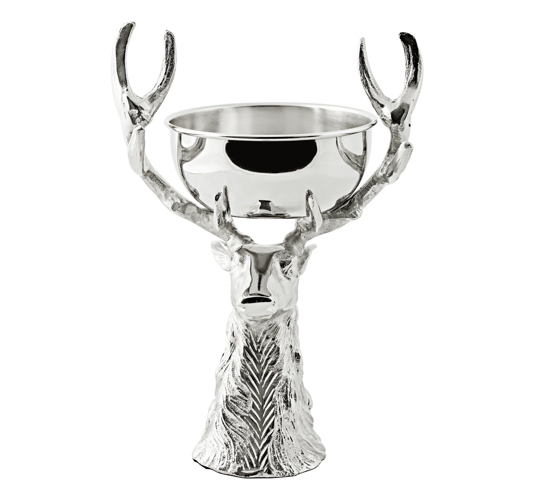 EDZARD Servierschale Richard, Aluminium, Silber-Optik, Hirsch-Design, H 33 cm, Ø 32 cm