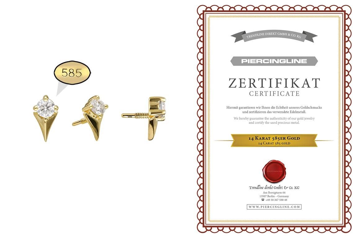 PIERCINGLINE Piercing-Set 14 Karat Gold Schraubaufsatz mit Außengewinde MOISSANIT + PFEILSPITZE (Schraub-Aufsätze, 1-tlg)