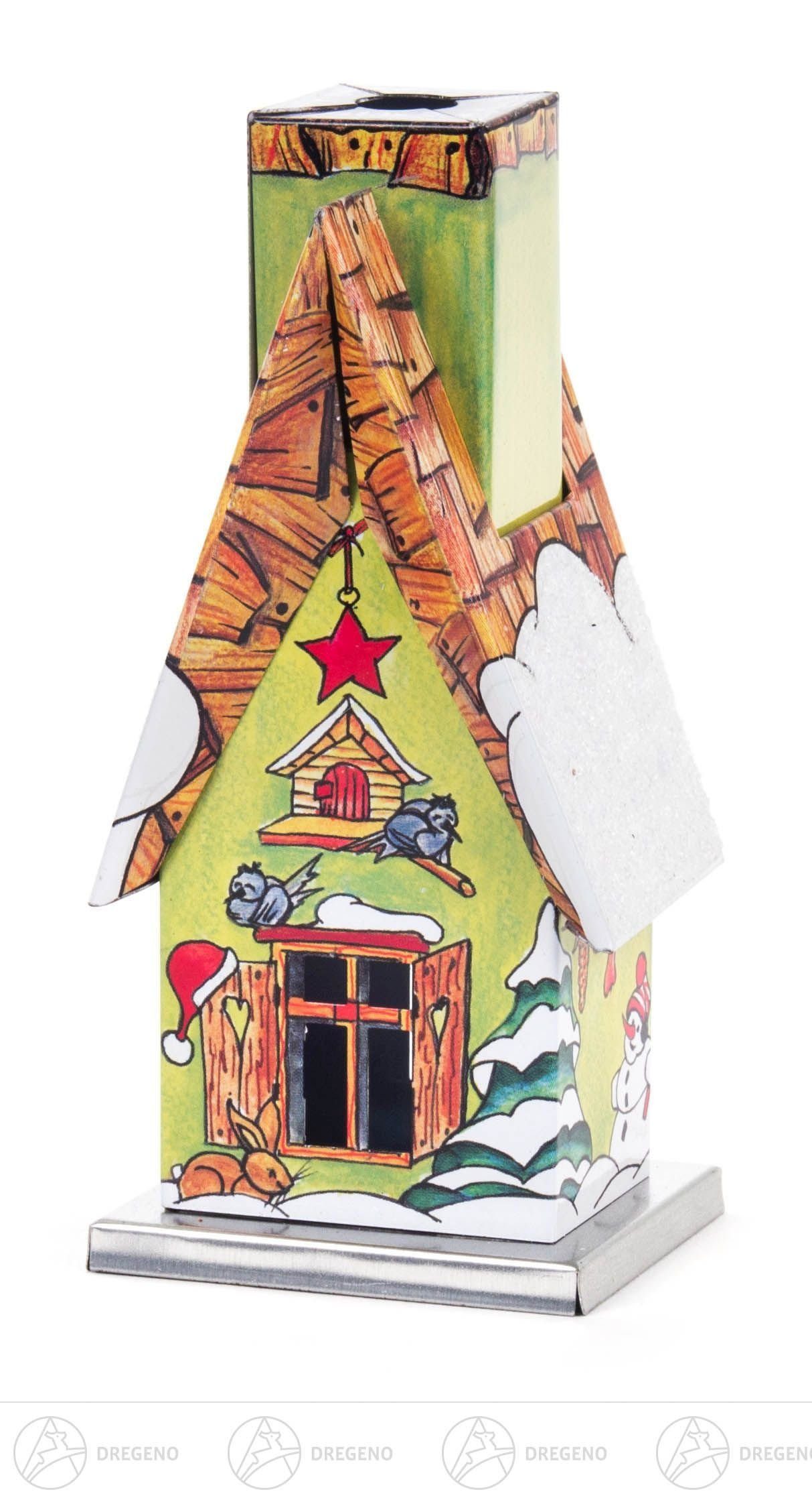 Dregeno Erzgebirge Räucherofen Räuchermann Räucherhaus "Weihnachten" aus Metall (Waldhütte Winter)