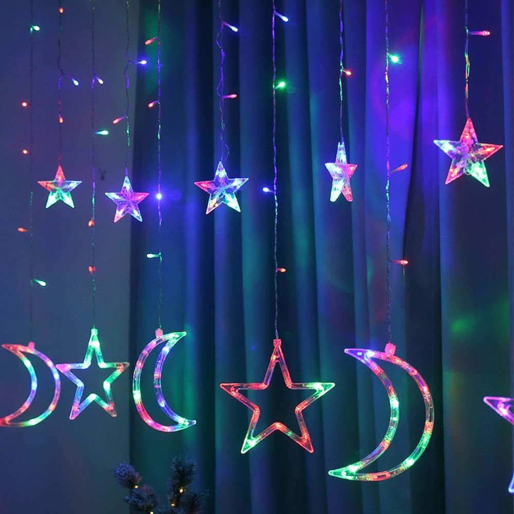 LED-Lichterkette Stern Mond LED Lichterketten 3M Innen Lichtervorhang Weihnachten Deko