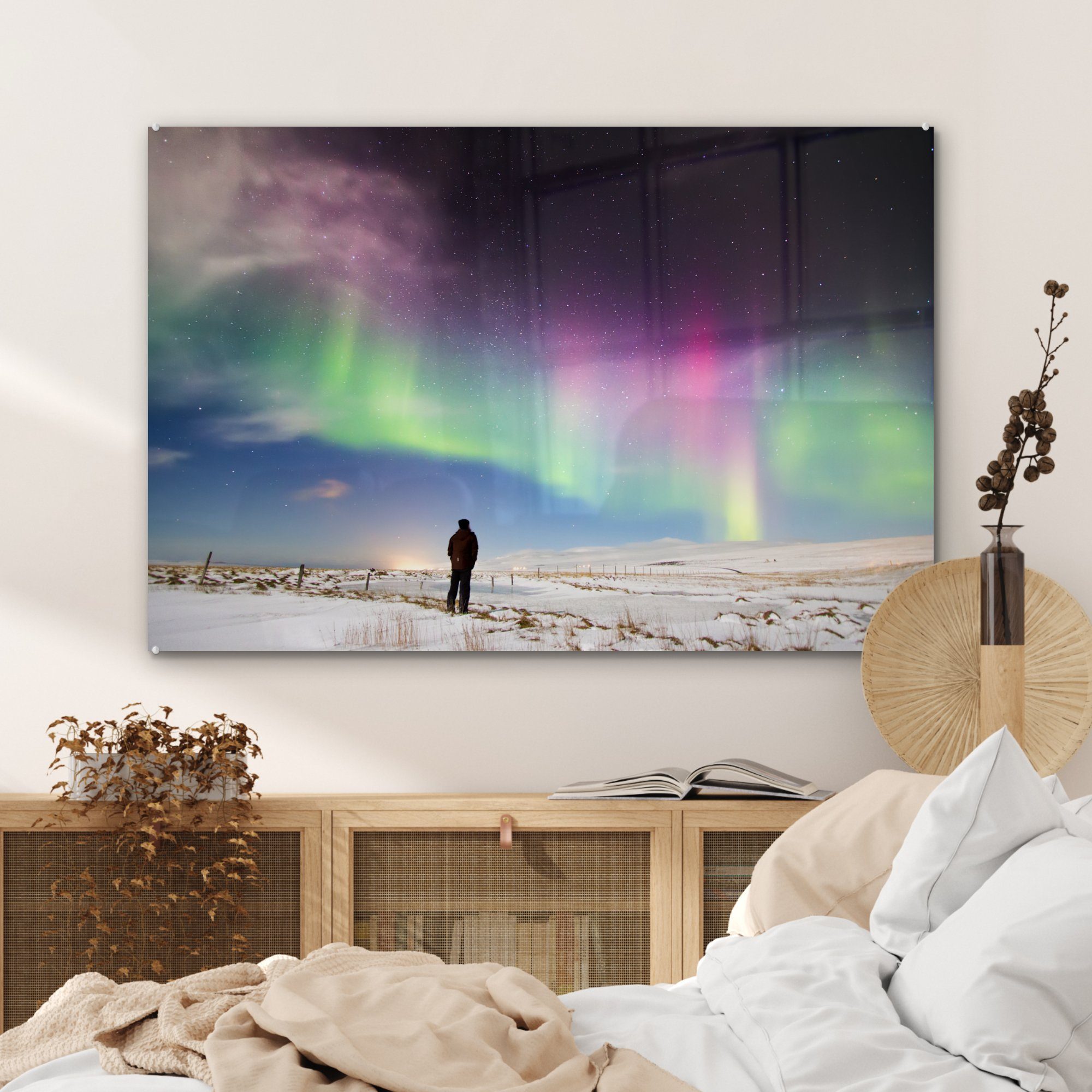 Ein Polarlicht betrachtet MuchoWow im das Island, Schlafzimmer (1 Mann Acrylglasbild Acrylglasbilder Wohnzimmer & St), Norden von