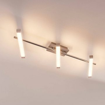 Lindby LED Deckenleuchte Pilou, dimmbar, LED-Leuchtmittel fest verbaut, warmweiß, Modern, Acryl, Metall, weiß, chrom, 3 flammig, inkl.