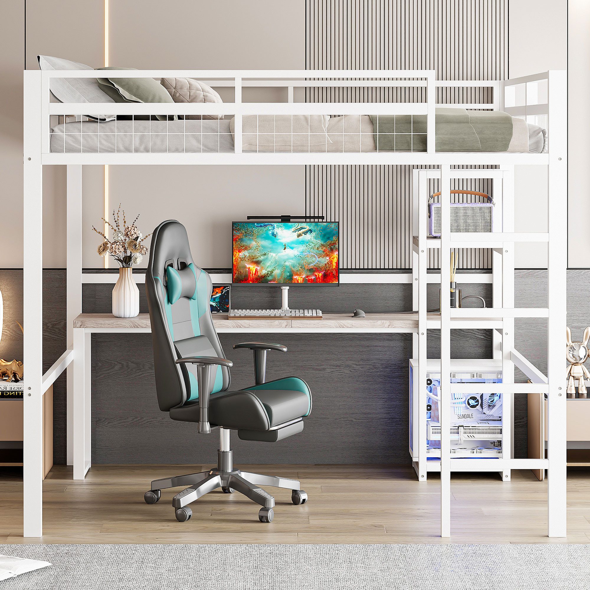 Flieks Hochbett Metallbett 140x200cm mit Rausfallschutz, günstig online kaufen