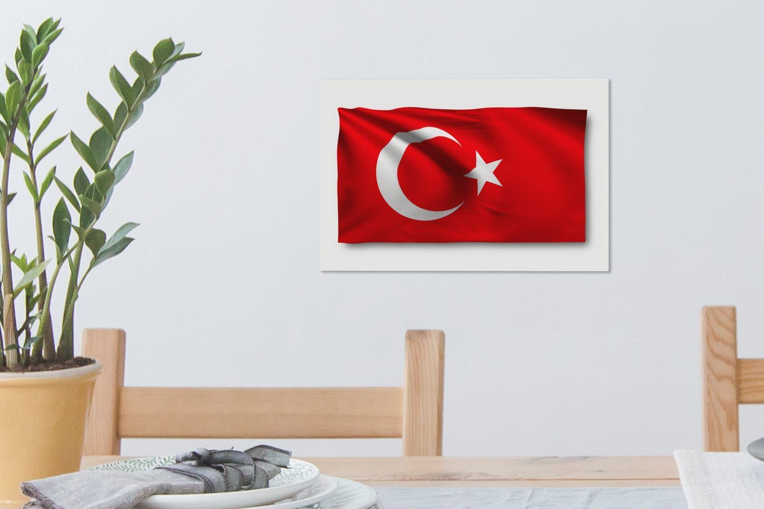 der Aufhängefertig, auf Türkei Wandbild Leinwandbilder, St), OneMillionCanvasses® 30x20 Hintergrund, Flagge (1 Leinwandbild Wanddeko, weißem cm