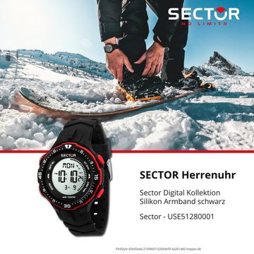 Sector Digitaluhr Sector Herren Armbanduhr Digital, Herren Armbanduhr rund, groß (41mm), Silikonarmband schwarz, Casual