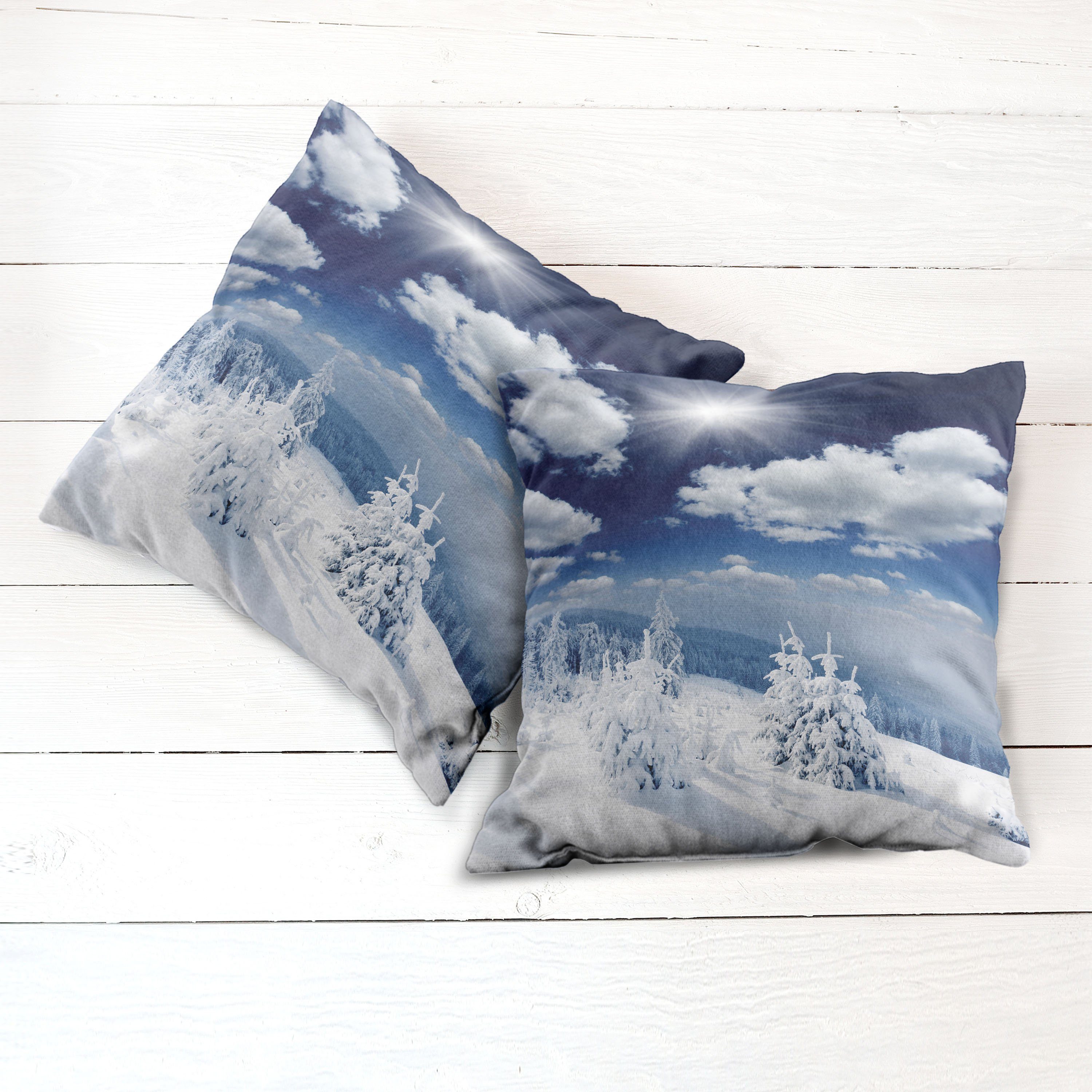Digitaldruck, Schnee Weiß bedeckte Accent Modern Bäume Abakuhaus Doppelseitiger (2 Kissenbezüge Stück),