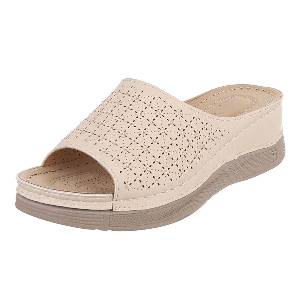 Damen Pantolette mit Lochmuster und Komfortsohle Plateausandaletten