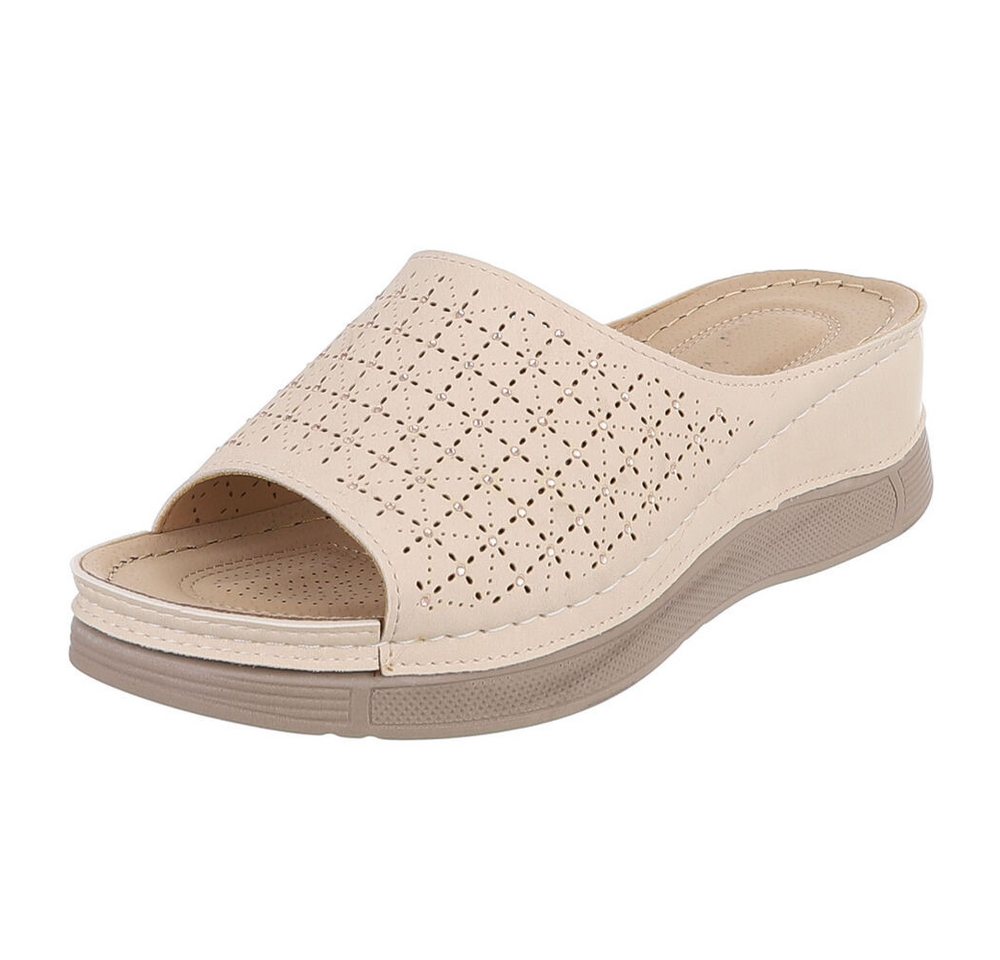 Ital-Design Damen Pantolette mit Lochmuster und Komfortsohle Plateausandaletten (91849127) Keilabsatz/Wedge Keilsandaletten in Beige