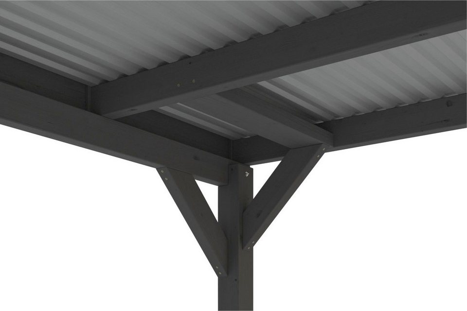 Skanholz Doppelcarport Grunewald, BxT: 622x796 cm, 590 cm Einfahrtshöhe,  mit Aluminiumdach, Flachdach mit Aluminium-Dachplatten, farblich behandelt  in schiefergrau