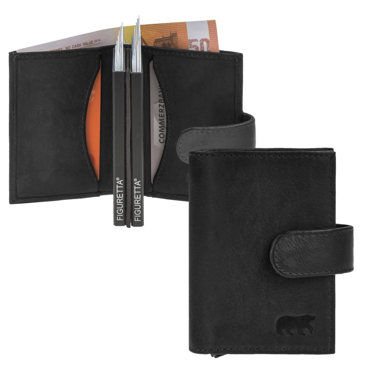 Bear Design Geldbörse Karten Portemonnaie Leder 8x10cm für 12 Karten mit RFID Schutz, Kartenbörse, Kartenetui, Lederbörse mit Scheinfach und Münzfach