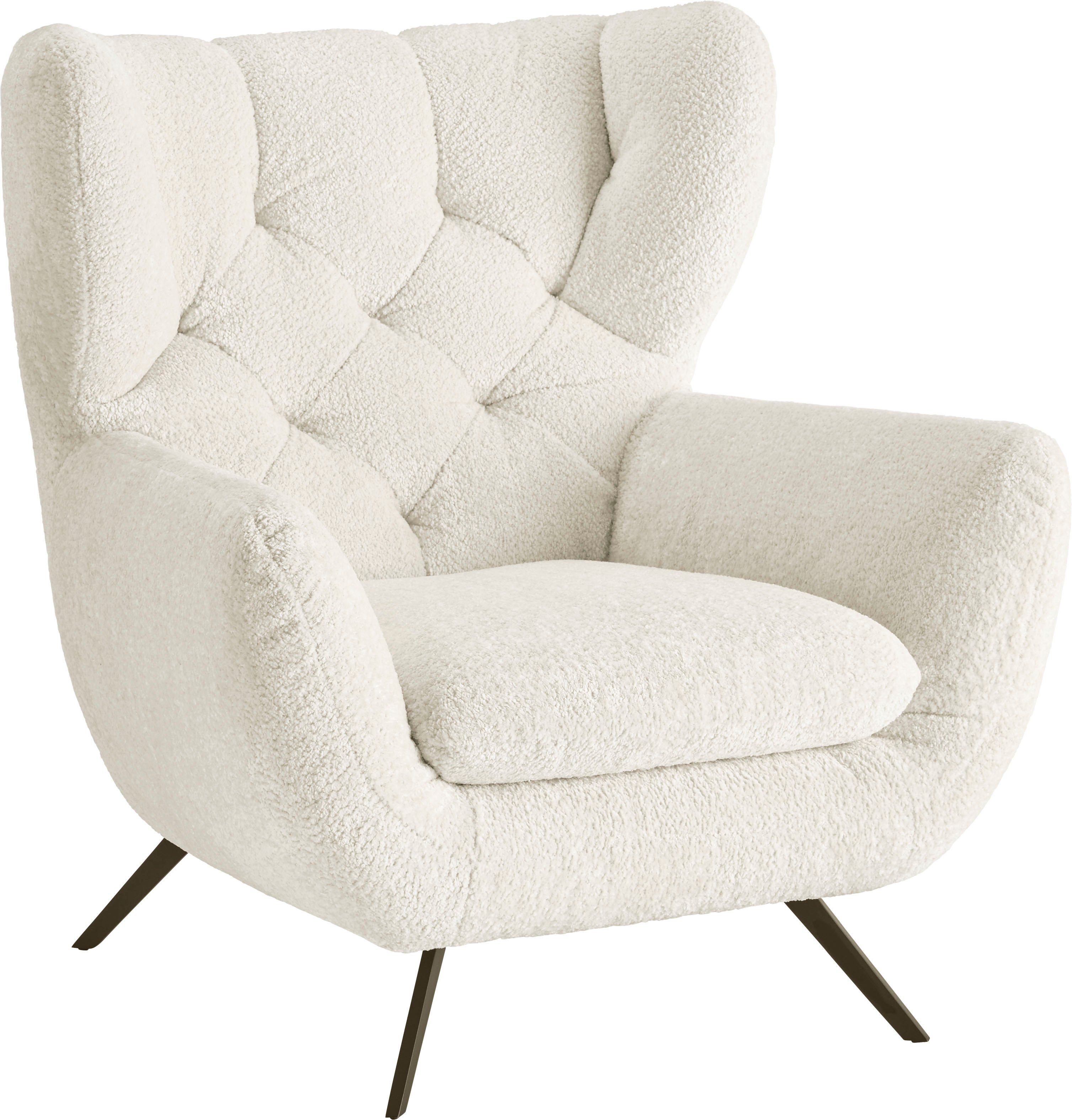 3C Candy Sessel Beatrice Ohrensessel mit Knopfheftung im Rücken, bequemer Retro Solitärsessel auch in Cord und Fellimitat