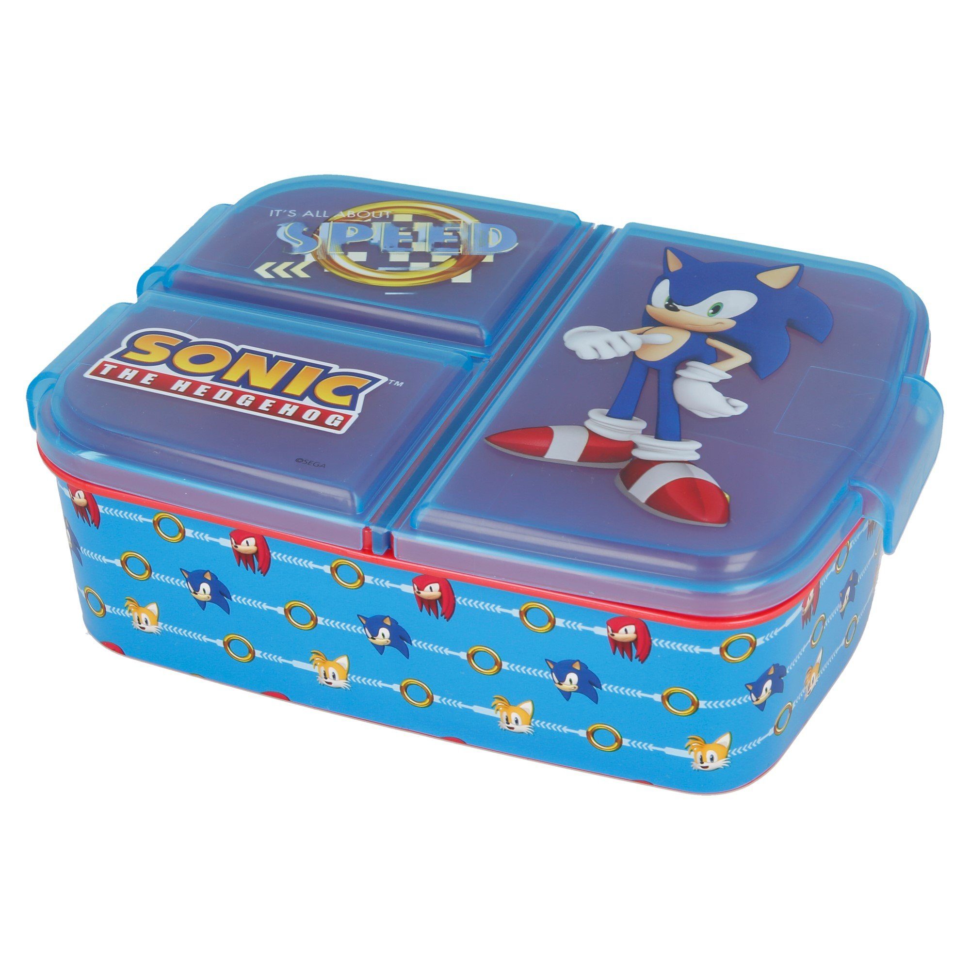 Kinder Sonic frei SEGA mit blau Brotdose Lunchbox, BPA 3-Fach-Unterteilung Stor Kunststoff,