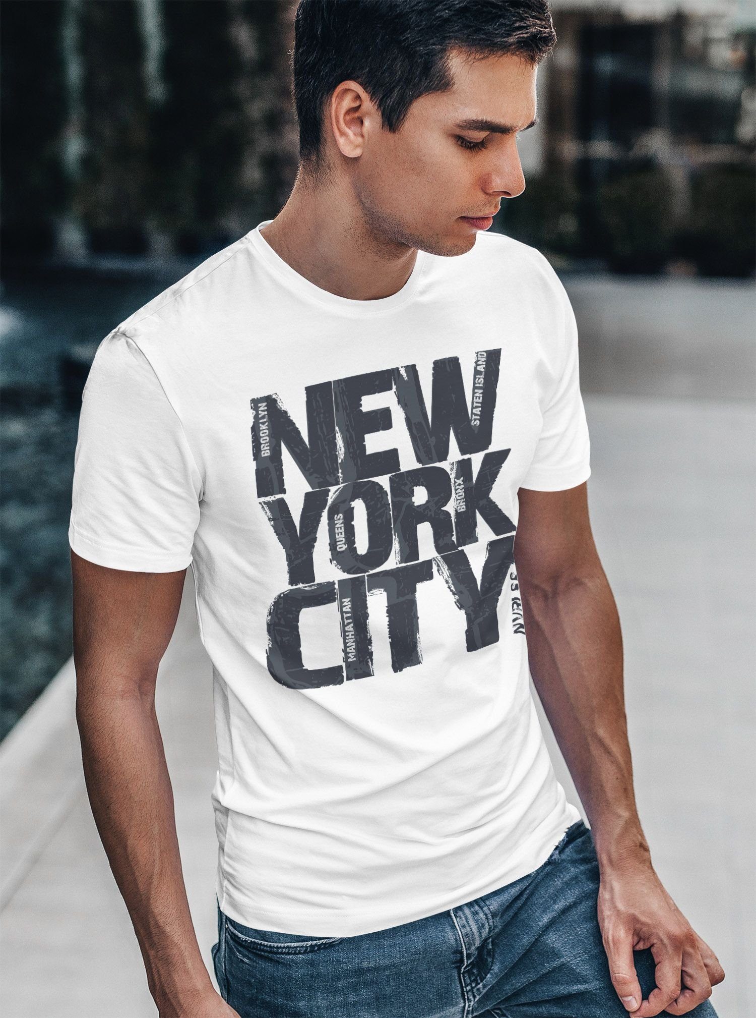 Neverless Schriftzug Neverless® mit Print New Herren T-Shirt York Streetstyle Print City Print-Shirt Fashion