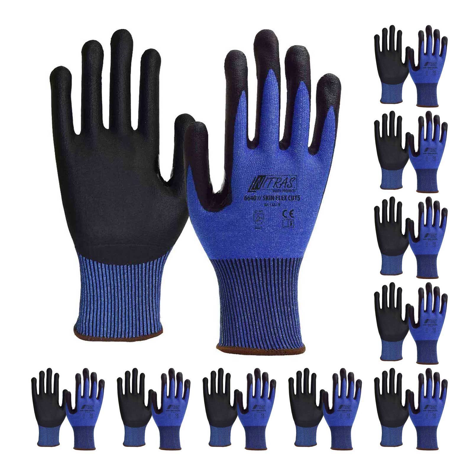 Nitras Schnittschutzhandschuhe Schnittschutzhandschuh Skin Flex 6640 CUT 5 Spezialgarn-10 Paar (Set)