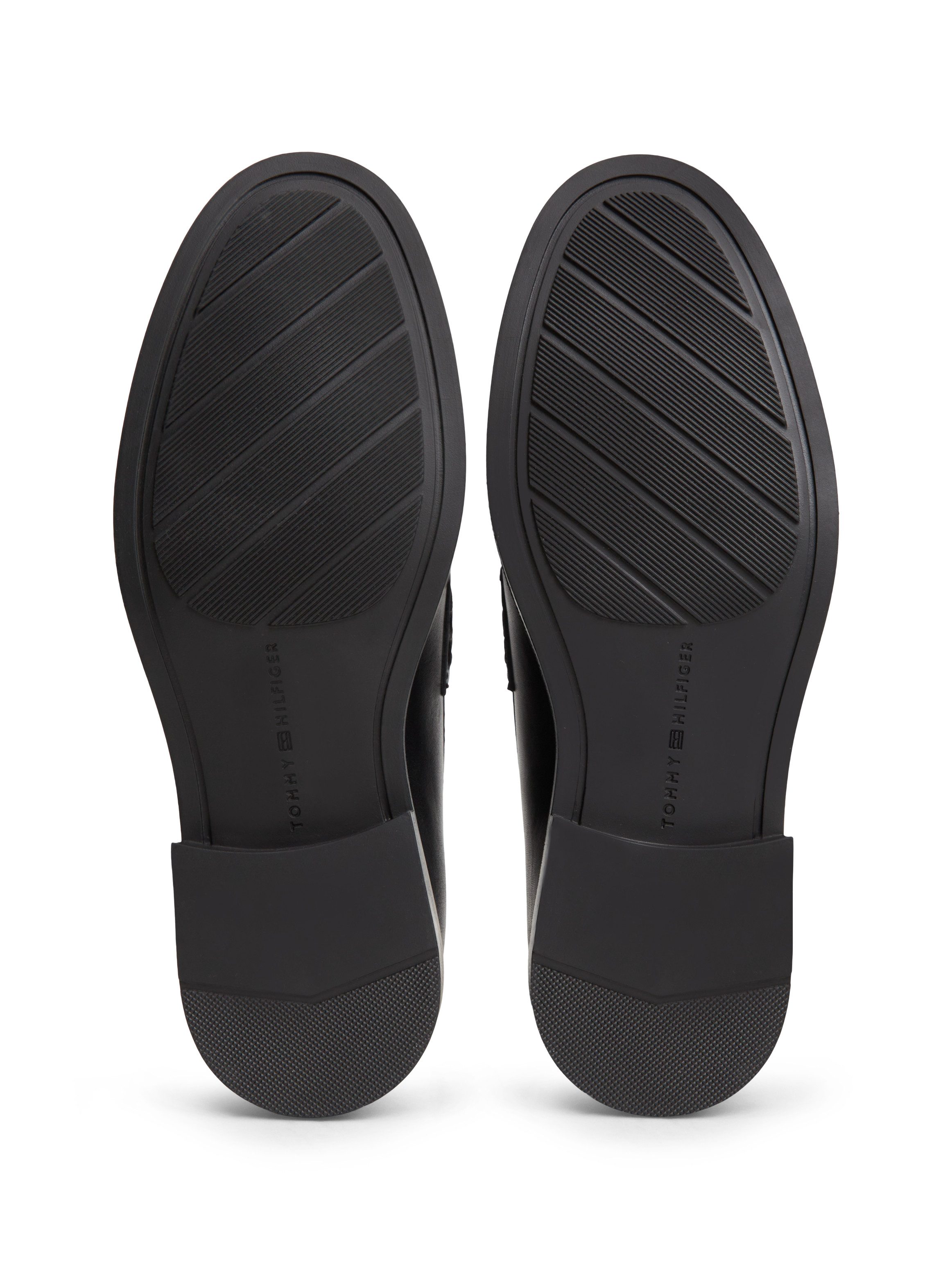 Tommy Hilfiger TH CHAIN FRINGE LEATHER LOAFER Loafer Blockabsatz, Slipper, Businessschuh mit modischen Fransen