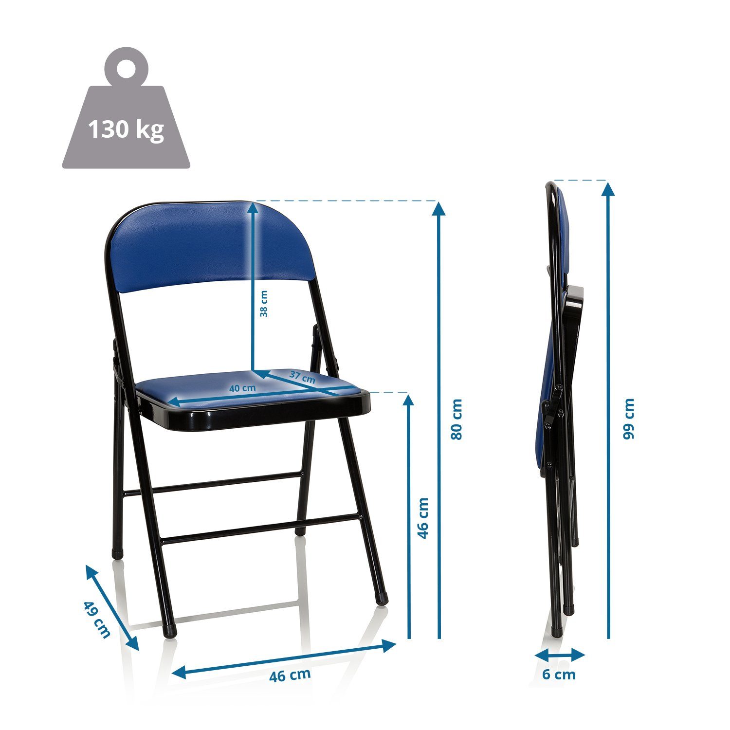 TUDELA OFFICE gepolstert, Klappstuhl Kunstleder, Metall-Gestell Faltstuhl Konferenzstuhl, hjh Blau Klappstuhl Besucherstuhl