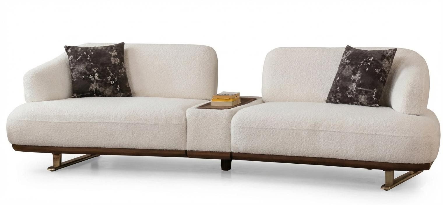 JVmoebel Sofa Couch Modern Weiß 3-Sitzer Designer-Couch Minimalismus Stoff Holz, 1 Teile