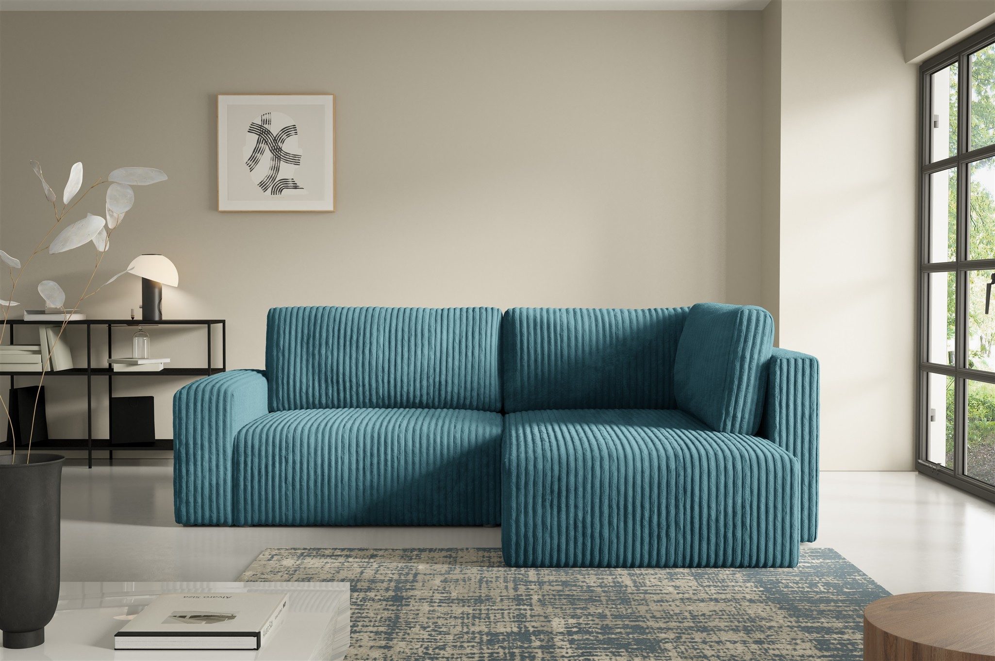Fun Möbel Ecksofa Sofa FUN ALEGRIA XL mit Schlaffunktion in Velourstoff Tilia, mit Schlaffunktion und Bettkasten, Ottomane Links oder Rechts