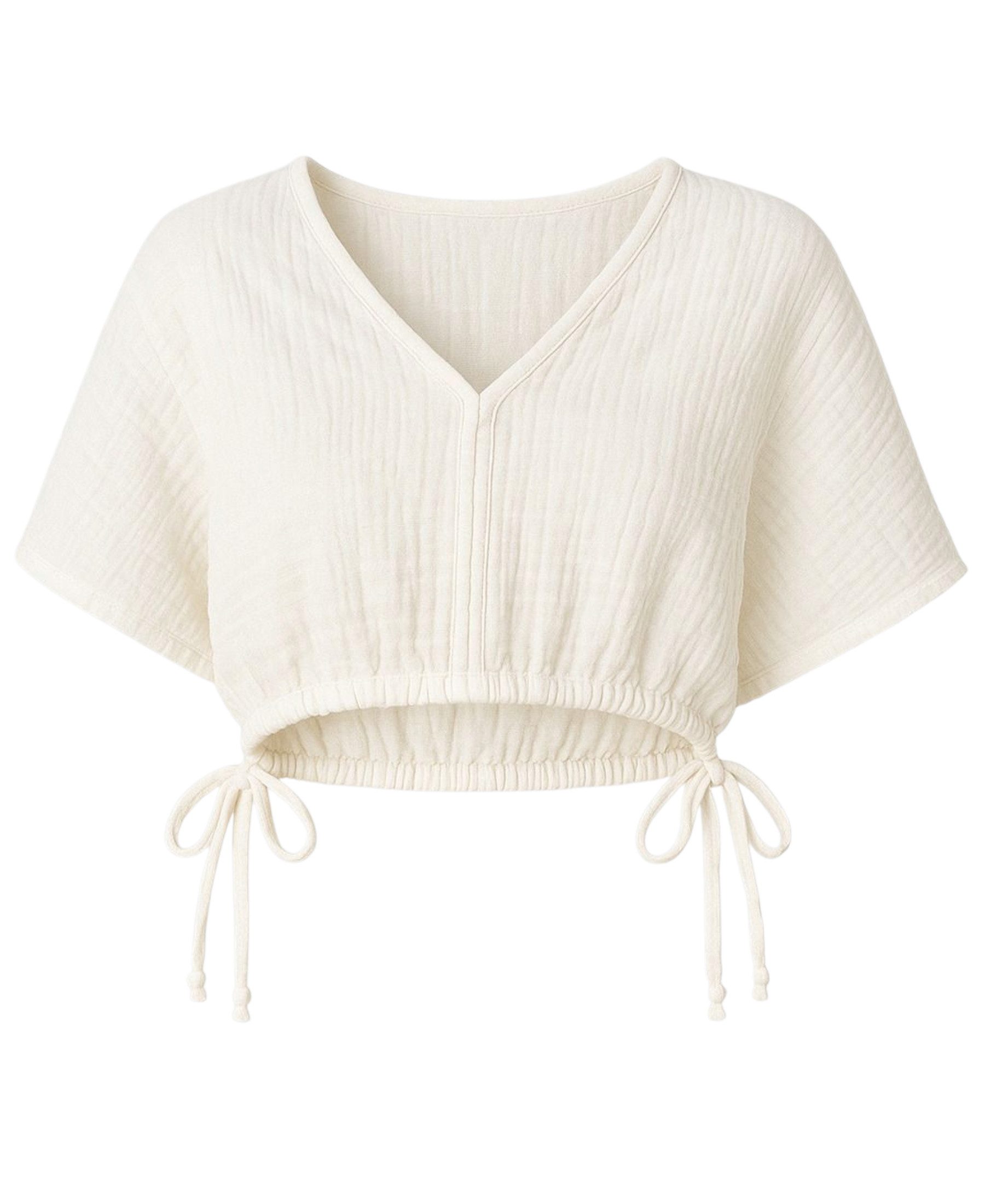 WENOR Crop-Top Musselin Bluse Cropped-Oberteil mit Tunnelzug und V-Ausschni günstig online kaufen