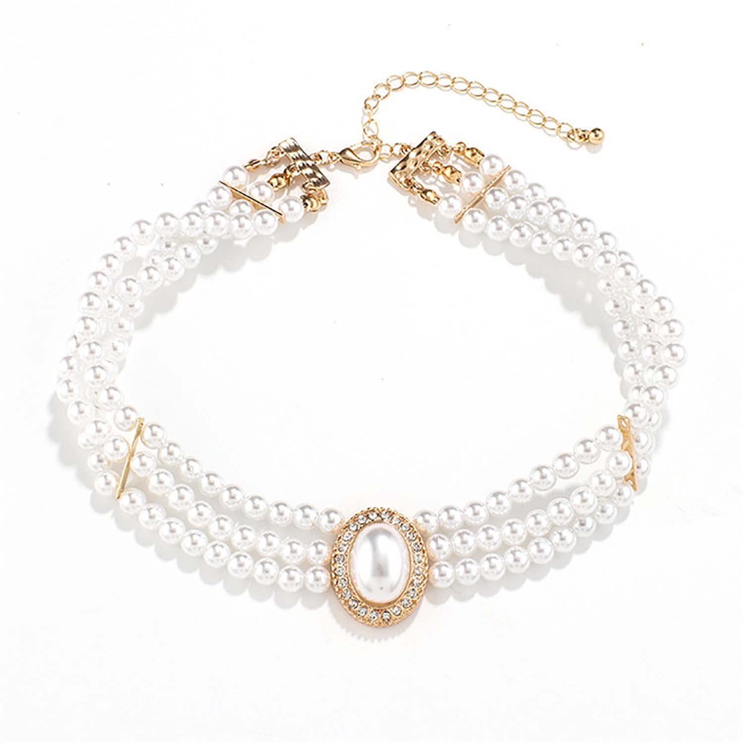 Cbei Choker Vintage-Perlen Halsketten simulierte Perlen-Korn-Halskette, Festival-Party-Halsketten-Schmuck für Frauen und Mädchen