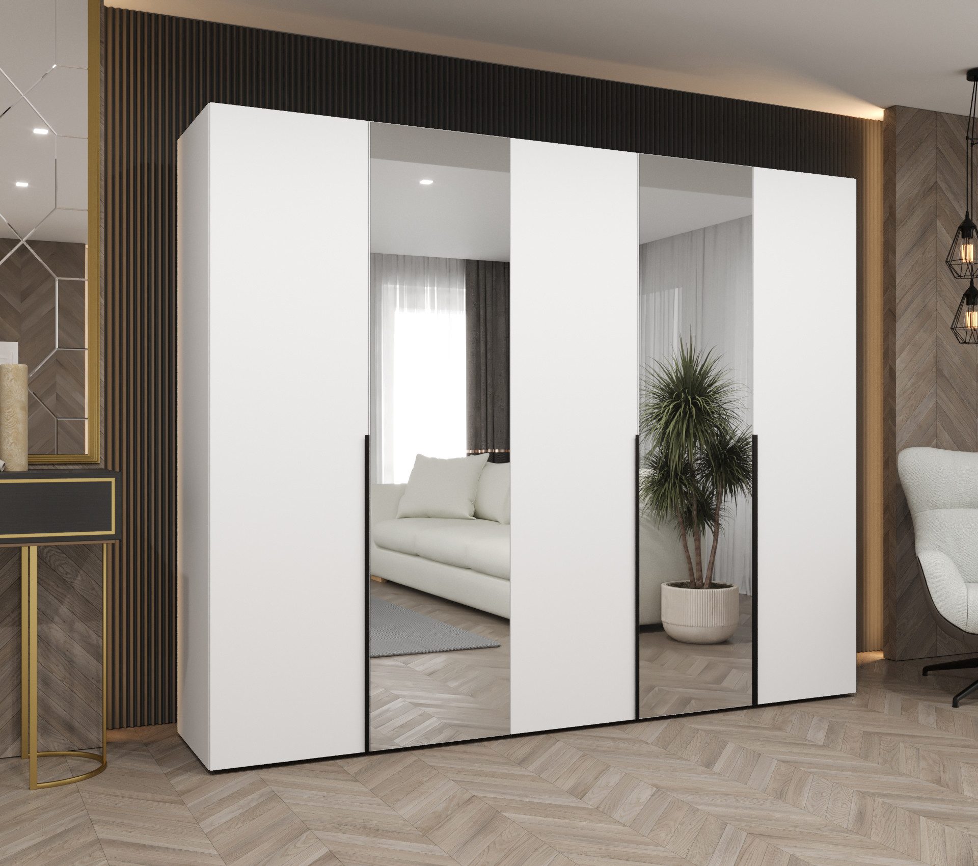 MOEBLO Drehtürenschrank CADIZ 2 (mit Spiegel, 100-300cm waehlbar) (BxHxT): 100/150/200/250/300x202x52 cm
