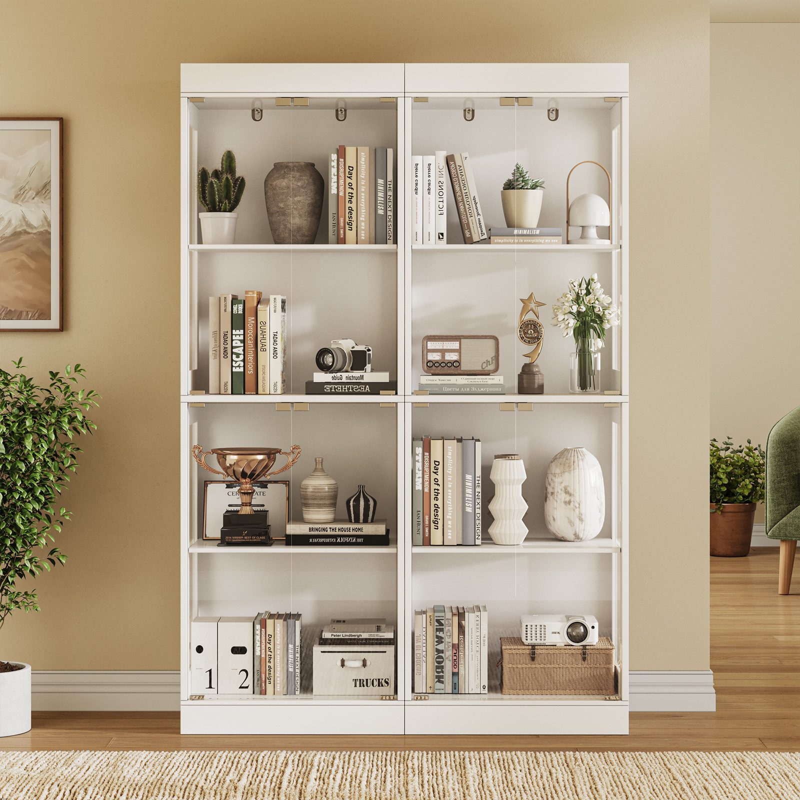 SVEYLXA Vitrine Beleuchtete LED Vitrine mit Glastüren & Regalen in Weiß/Schwarz (1-St) für Wohnzimmer, Küche & Bad, 60×30×178cm – Bild 3 von 5