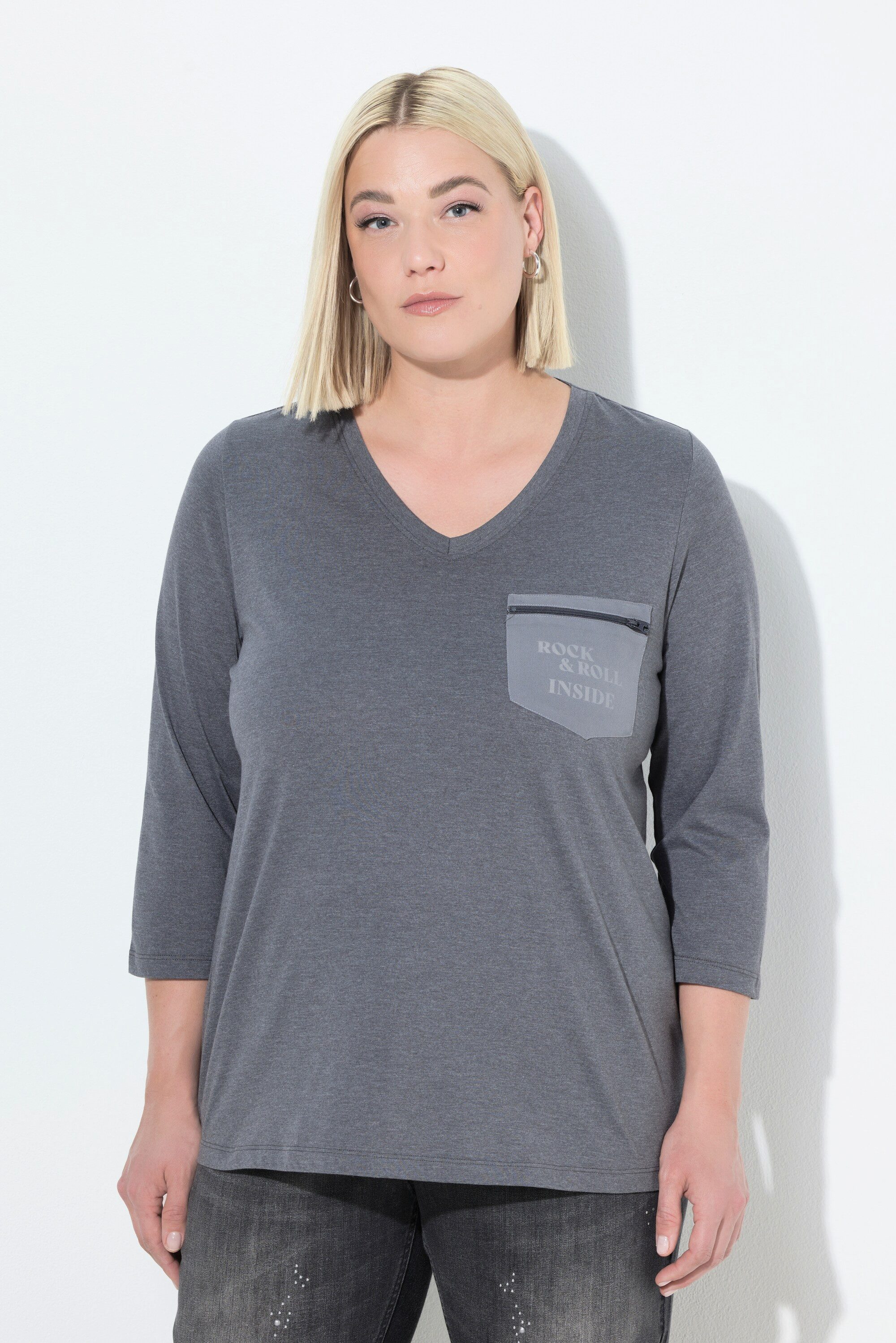 Ulla Popken T-Shirt Shirt Zipp-Brusttasche Classic günstig online kaufen
