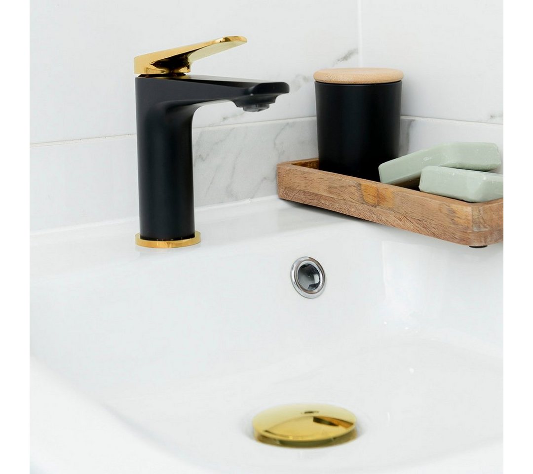 Thumbnail - KOLMAN Waschtischarmatur RUBIO Waschbecken Wasserhahn Kleine Mischbatterie mit Click-Clack in Schwarz