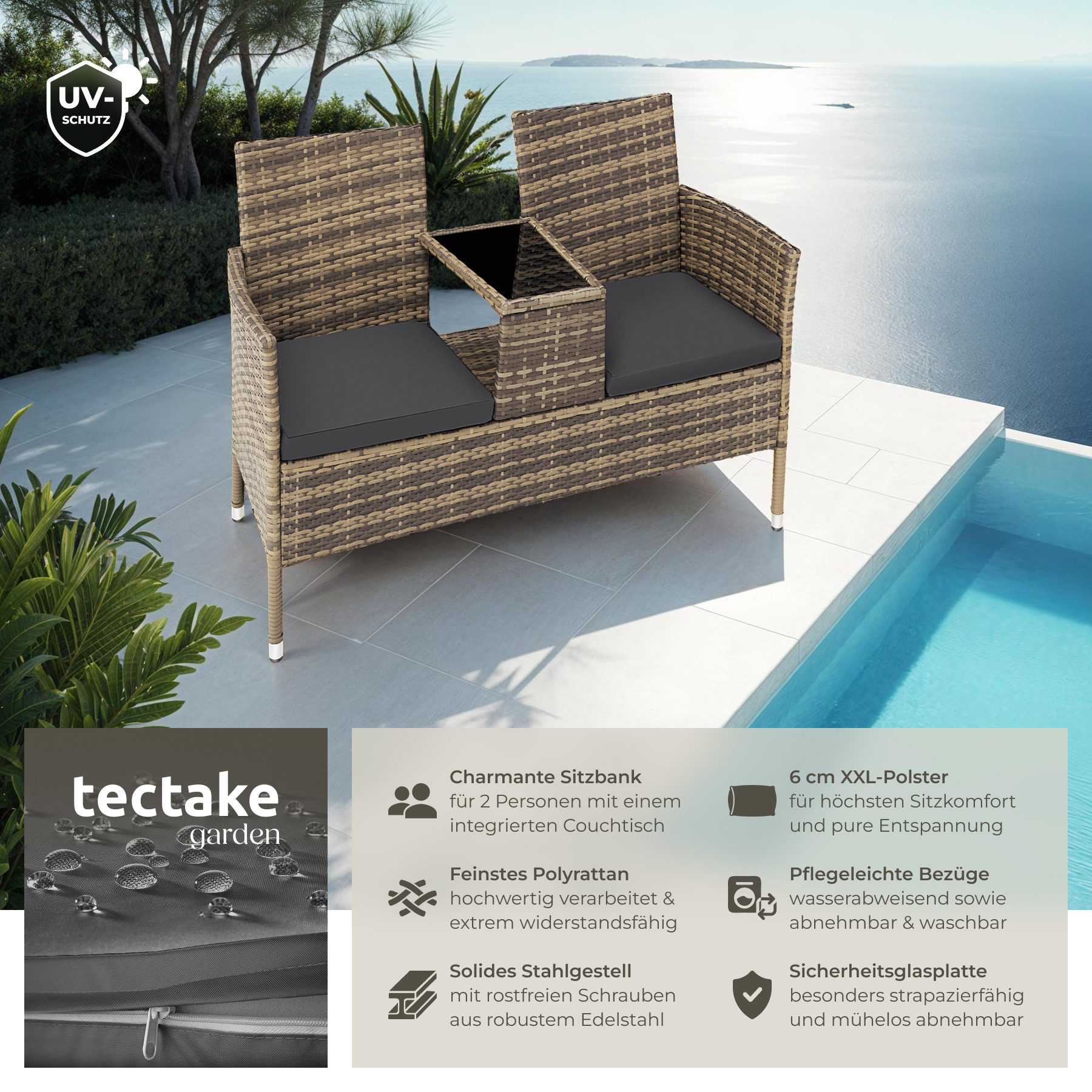 tectake Rattanstuhl Rattan Gartensitzbank (Set, 1 günstig online kaufen