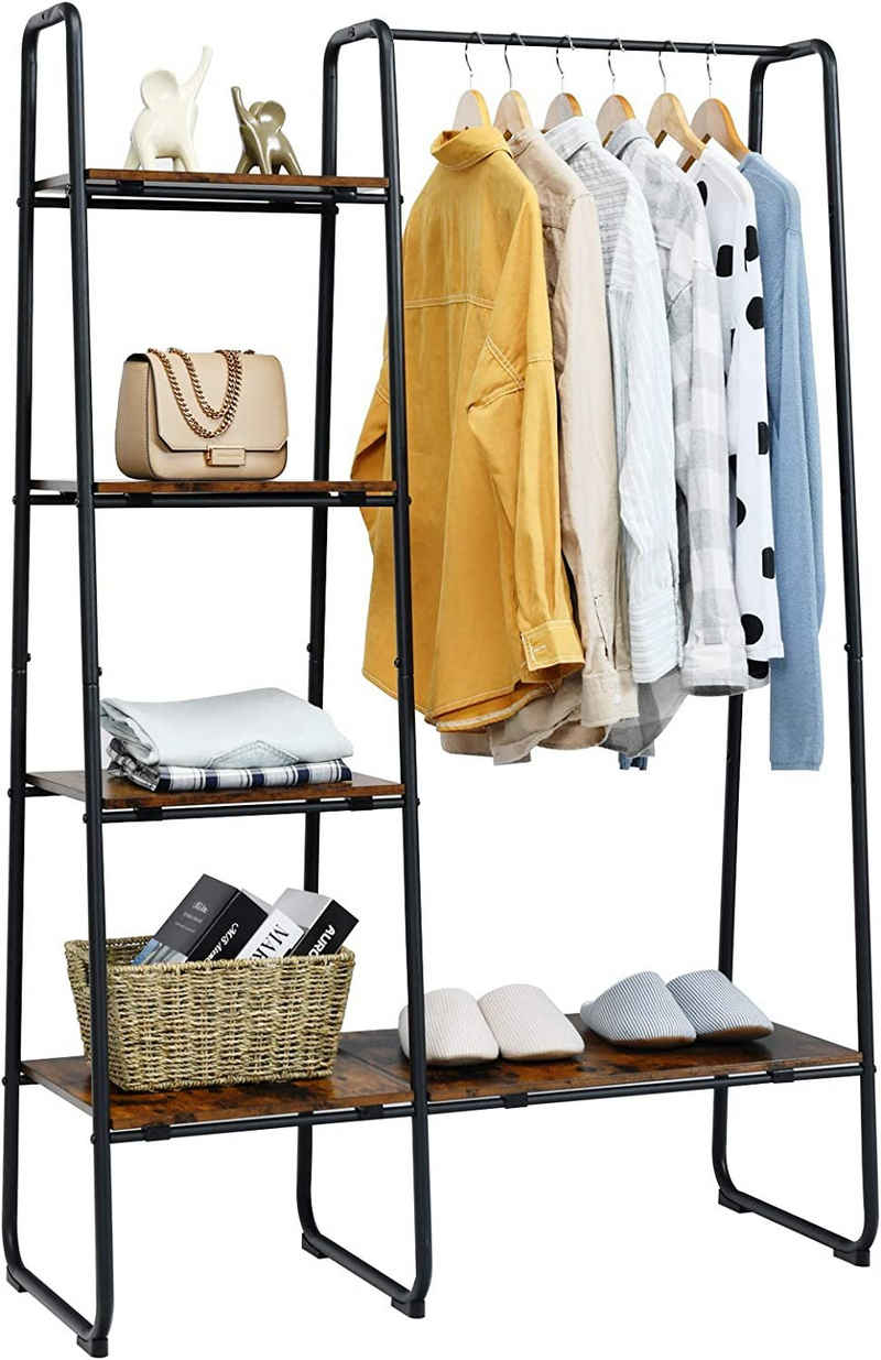 COSTWAY Kleiderständer »freistehende Garderobe, offenes Kleiderregal, 150cm«, mit 5 Regalen, zum Aufhängen von Kleidung & zur Aufbewahrung