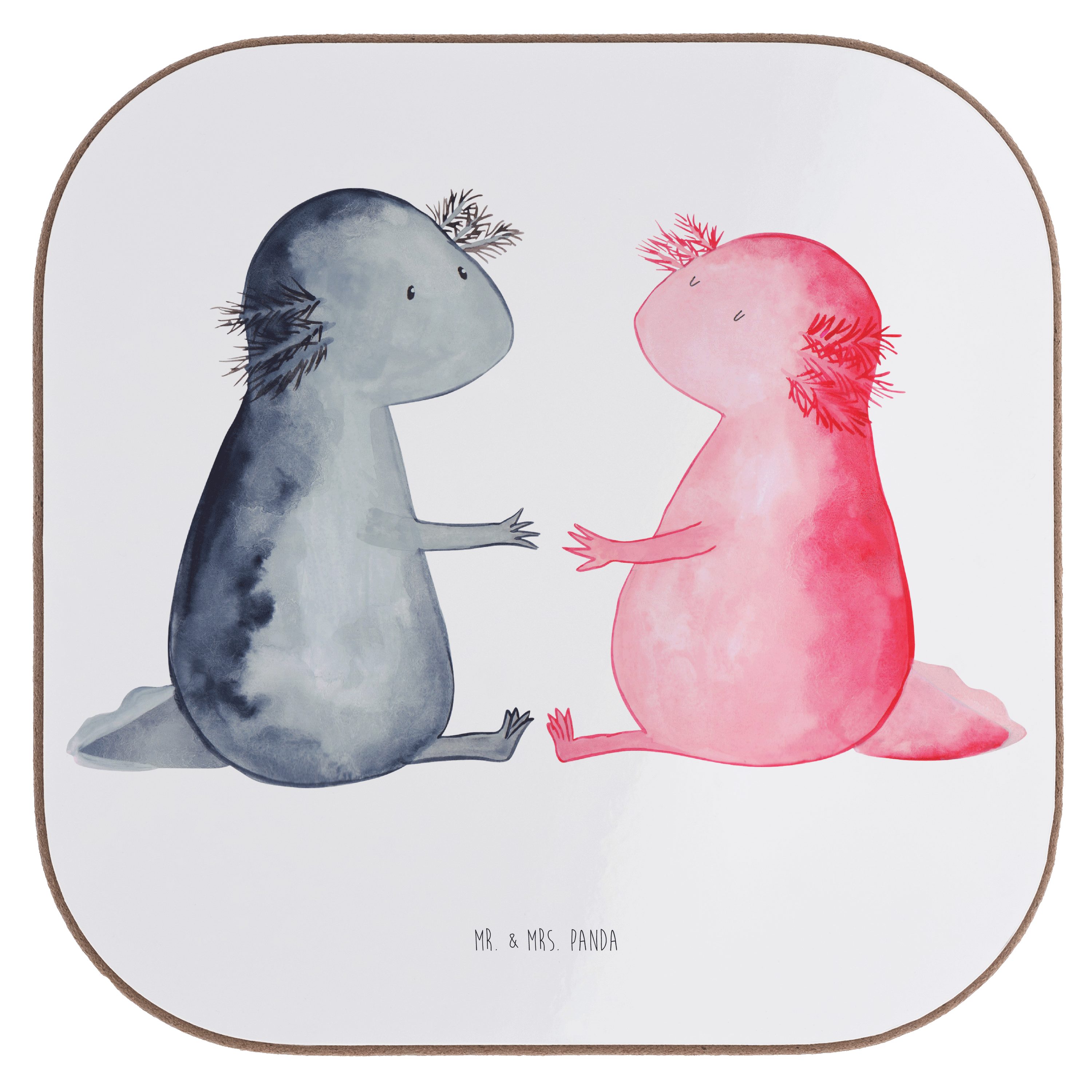 Mr. & Mrs. Panda Getränkeuntersetzer Axolotl Liebe - Weiß - Geschenk, Glasuntersetzer, Bierdeckel, Molch, 1-tlg.