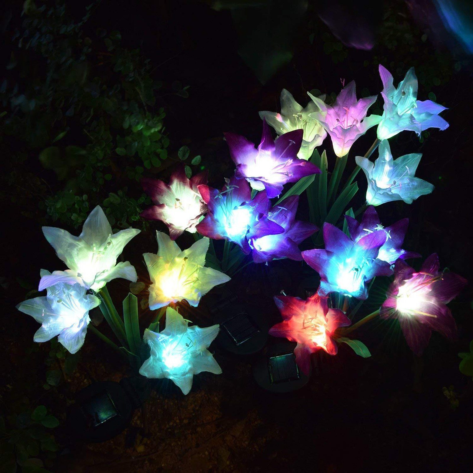 Rutaqian LED Blume Licht, Tageslichtweiß Solarbetriebene Lilie Solarleuchte LED Garten Lampe Dekor künstliche LED wechselbar