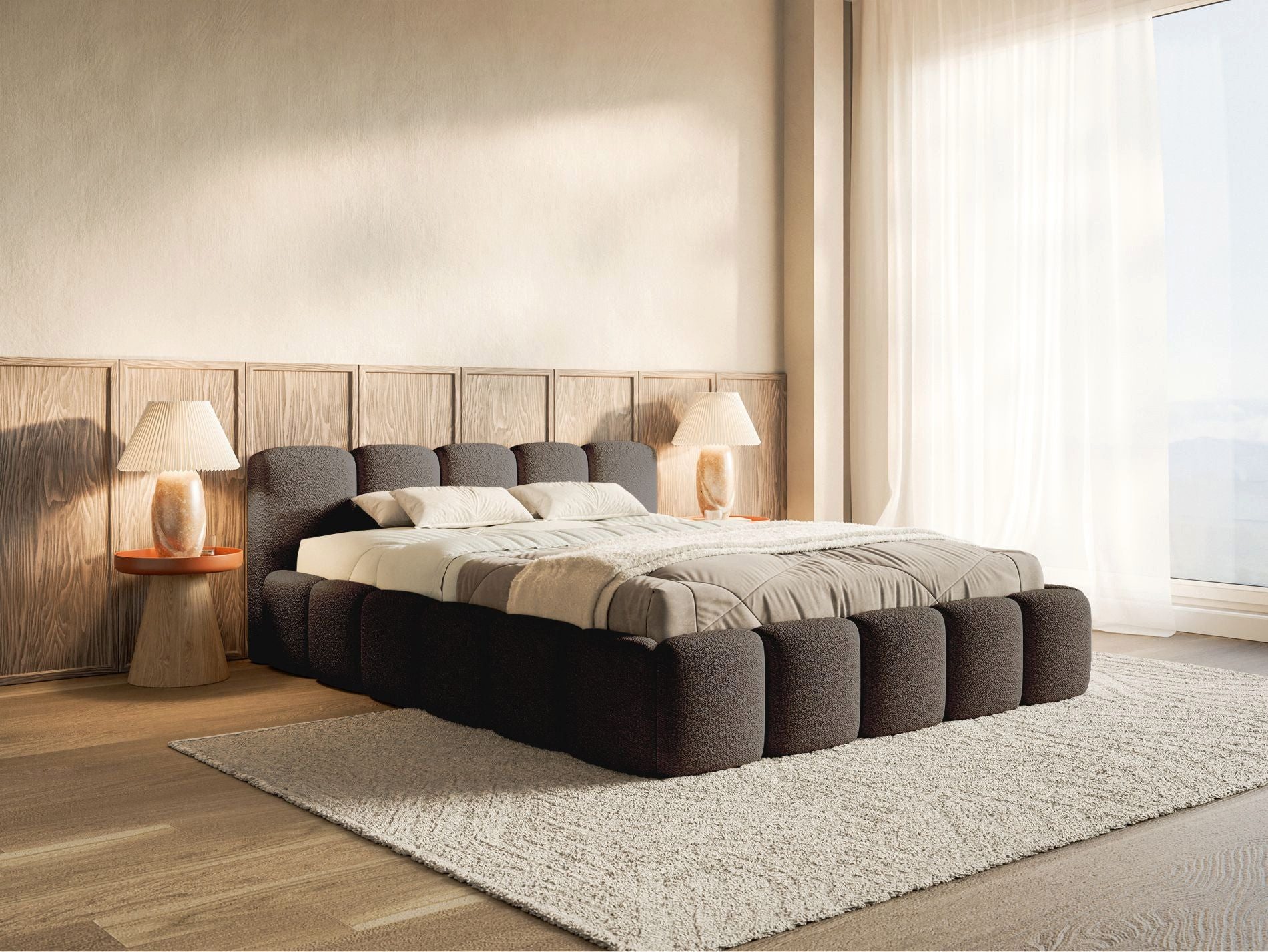 Selsey Polsterbett CLOUDY LOW, Bouclé, Chenille oder Velours, mit/ohne Bettkasten, 140–200 cm
