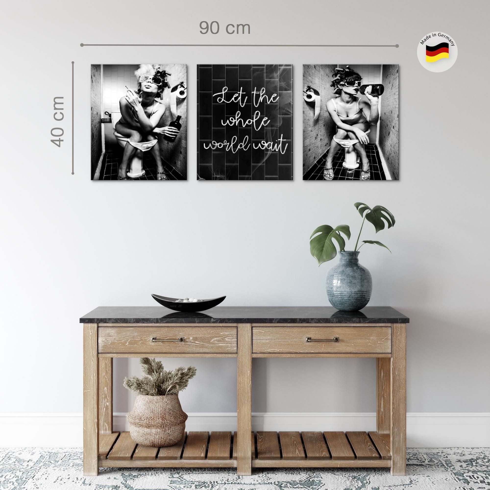Novart Wandbild Wandbilder Set Frau im Badezimmer Lustige Toiletten Bilder, Frauen (3 St)