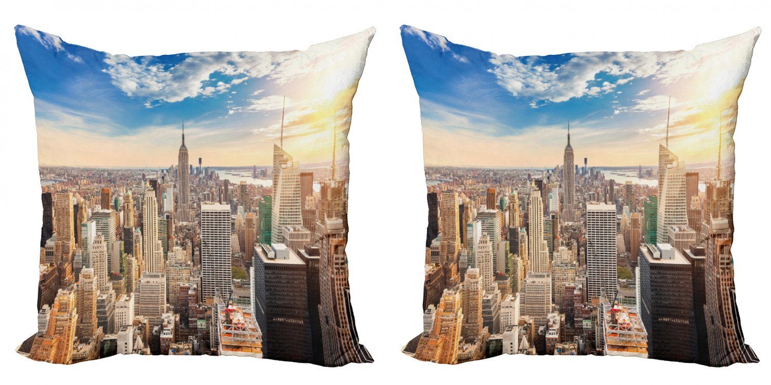 Kissenbezüge Modern Accent Doppelseitiger Digitaldruck, Abakuhaus (2 Stück), Nyc Szene Sonnenuntergang Städtisches Luftfoto