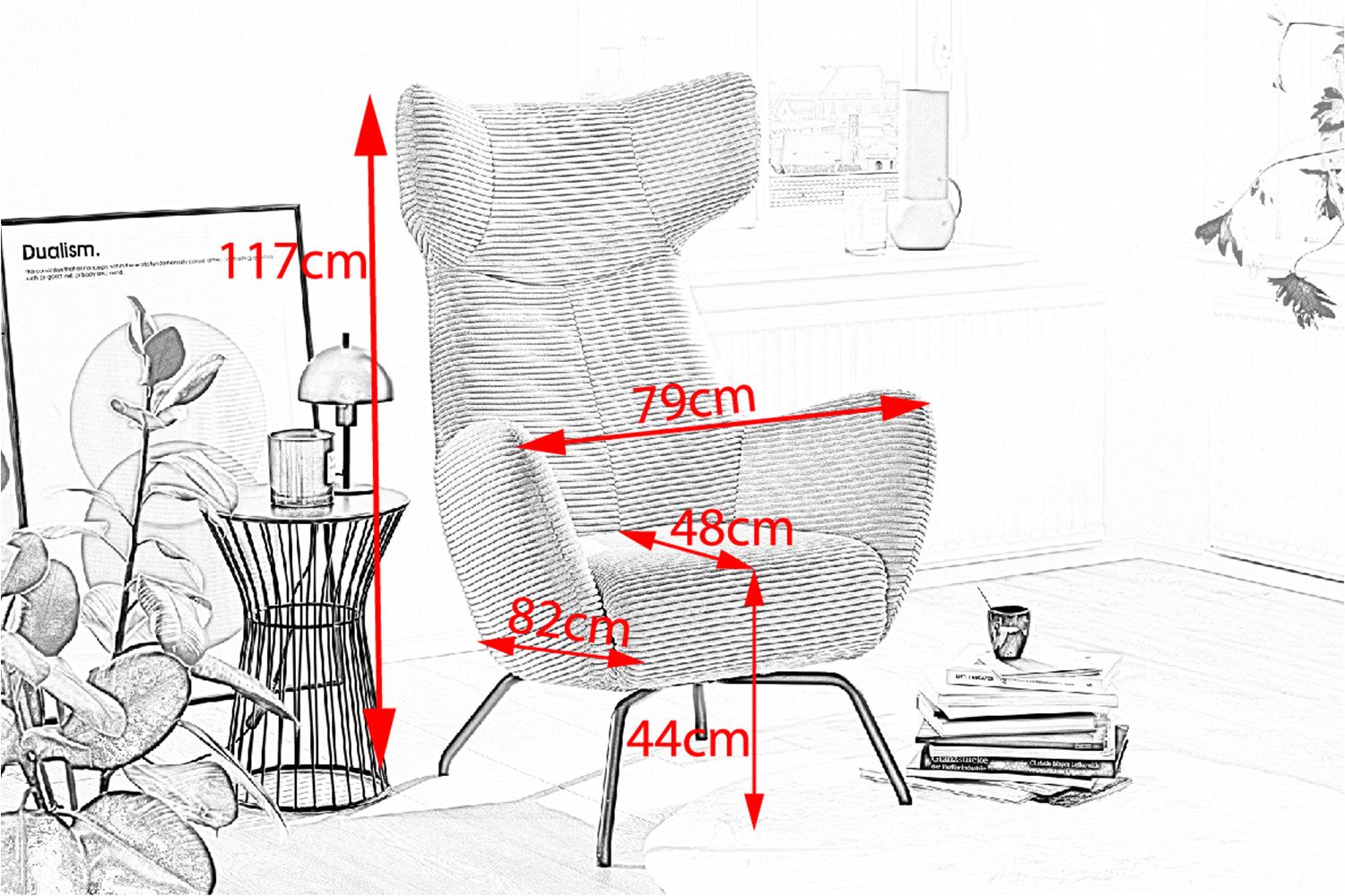 KAWOLA Relaxsessel LOTTE, Ohrensessel Velvet oder Cord, mit oder ohne Hocker verschiedene Farben