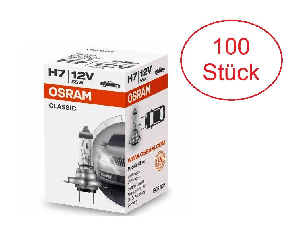 Osram KFZ-Ersatzleuchte OSRAM CLASSIC H7 PX26d 12 V 55 W (1er Faltschachtel), H7, 100 St., Warmweiß, Standard