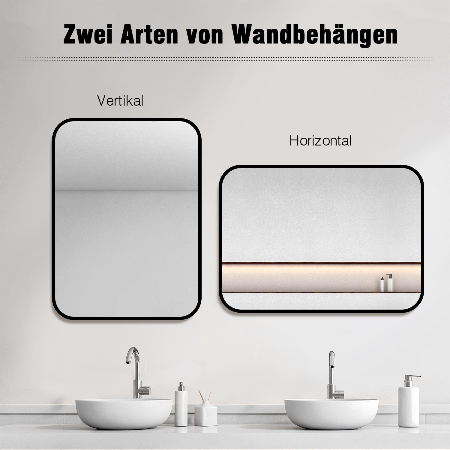 WDWRITTI Spiegel Flur Flurpiegel Wandspiegel Gold Schwarz Rund Rechteckig 40-100cm (Hängespiegel, für Bad, Hotel, Schlafzimmer, Wohnzimmer, Garderobe), 5mm Glas mit Alu Metall Rahmen