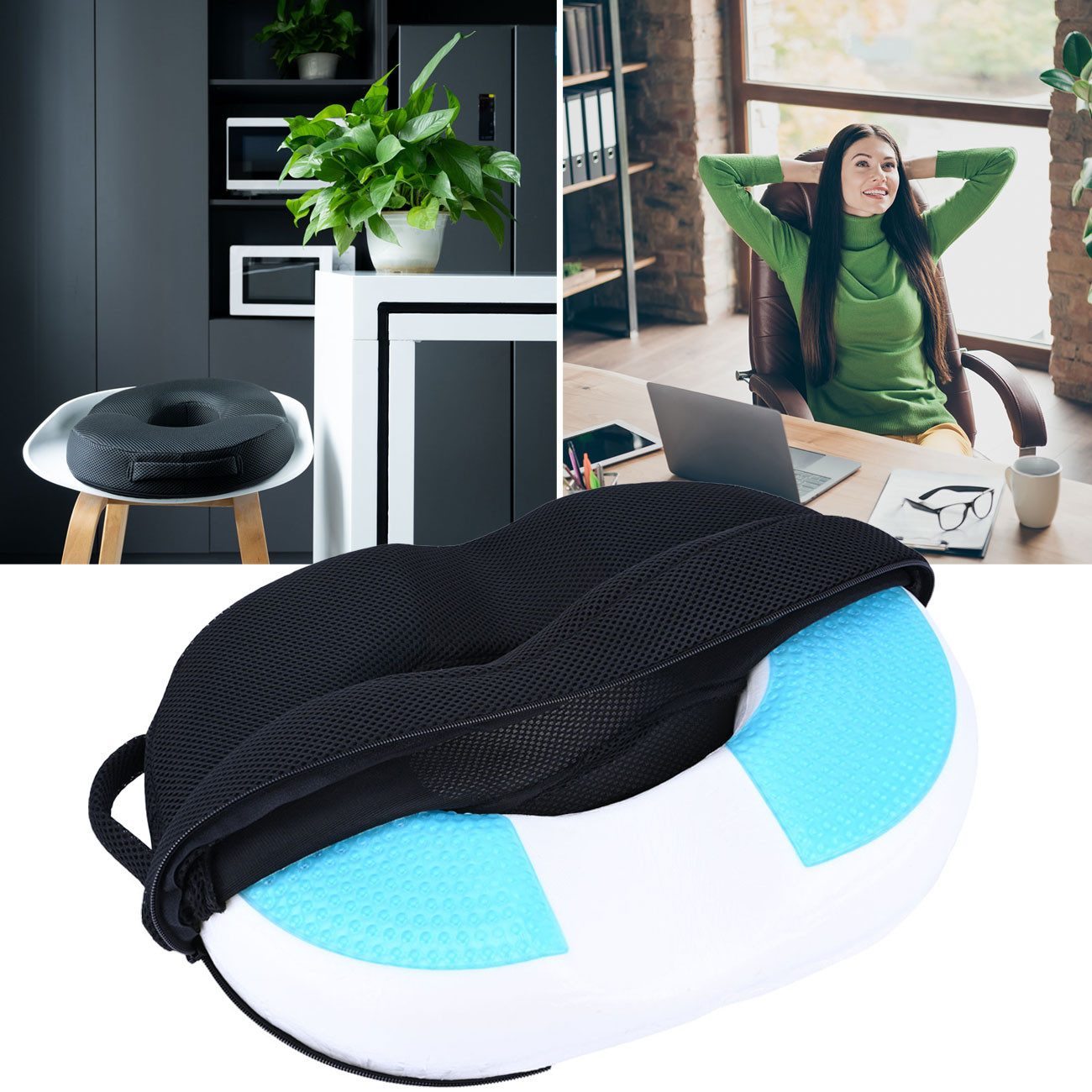 Casativo Sitzkissen Ergonomisches Ring-Sitzkissen aus Memory-Gel-Schaum, für Stuhl, Bürostuhl oder auch im Auto