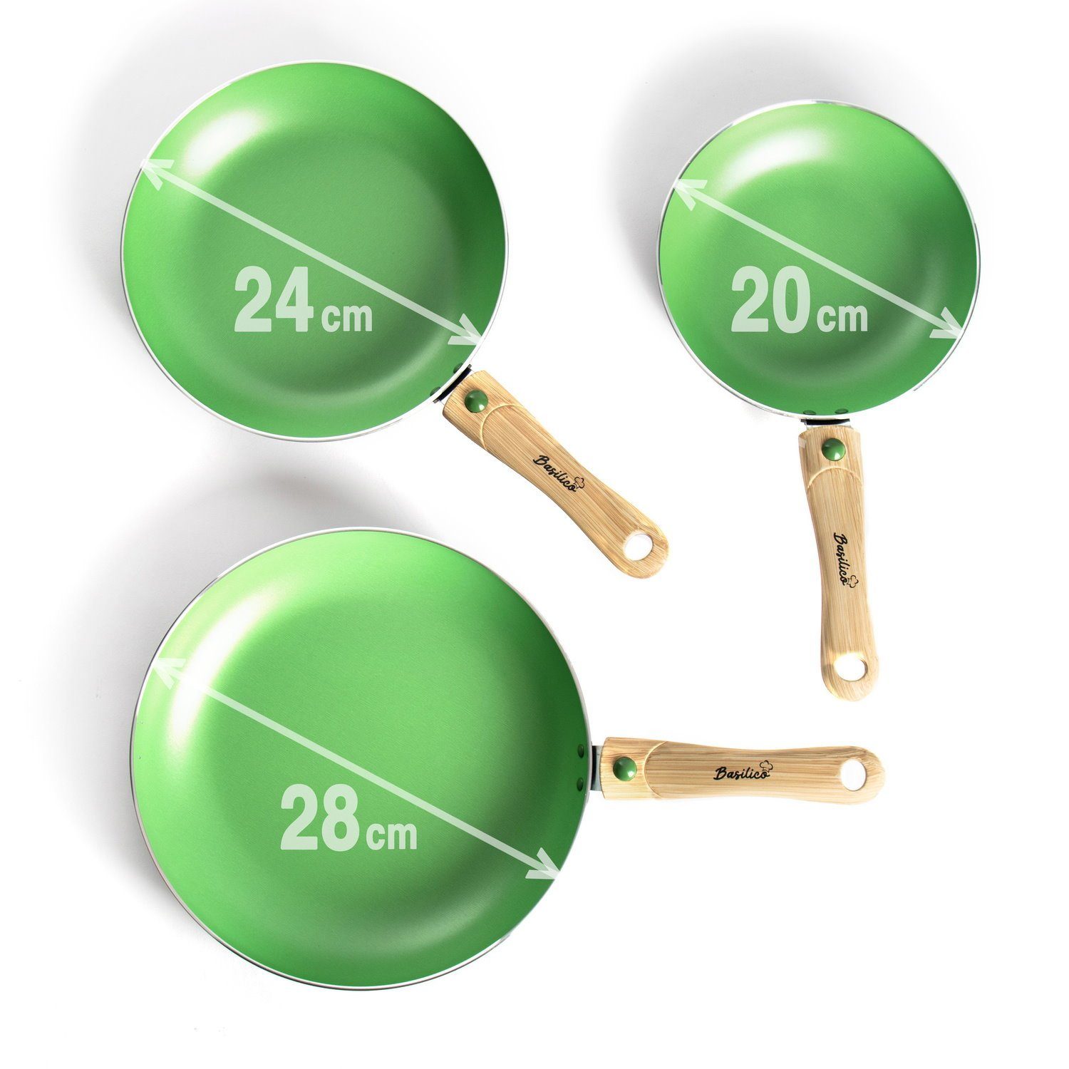 grün Pfannen-Set, Bratpfannen antihaft Griffe abnehmbare dynamic24 Pfannen 3tlg. Elektro Aluminium, Set