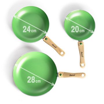 dynamic24 Pfannen-Set, Aluminium, 3tlg. Pfannen Set grün Bratpfannen antihaft Elektro abnehmbare Griffe