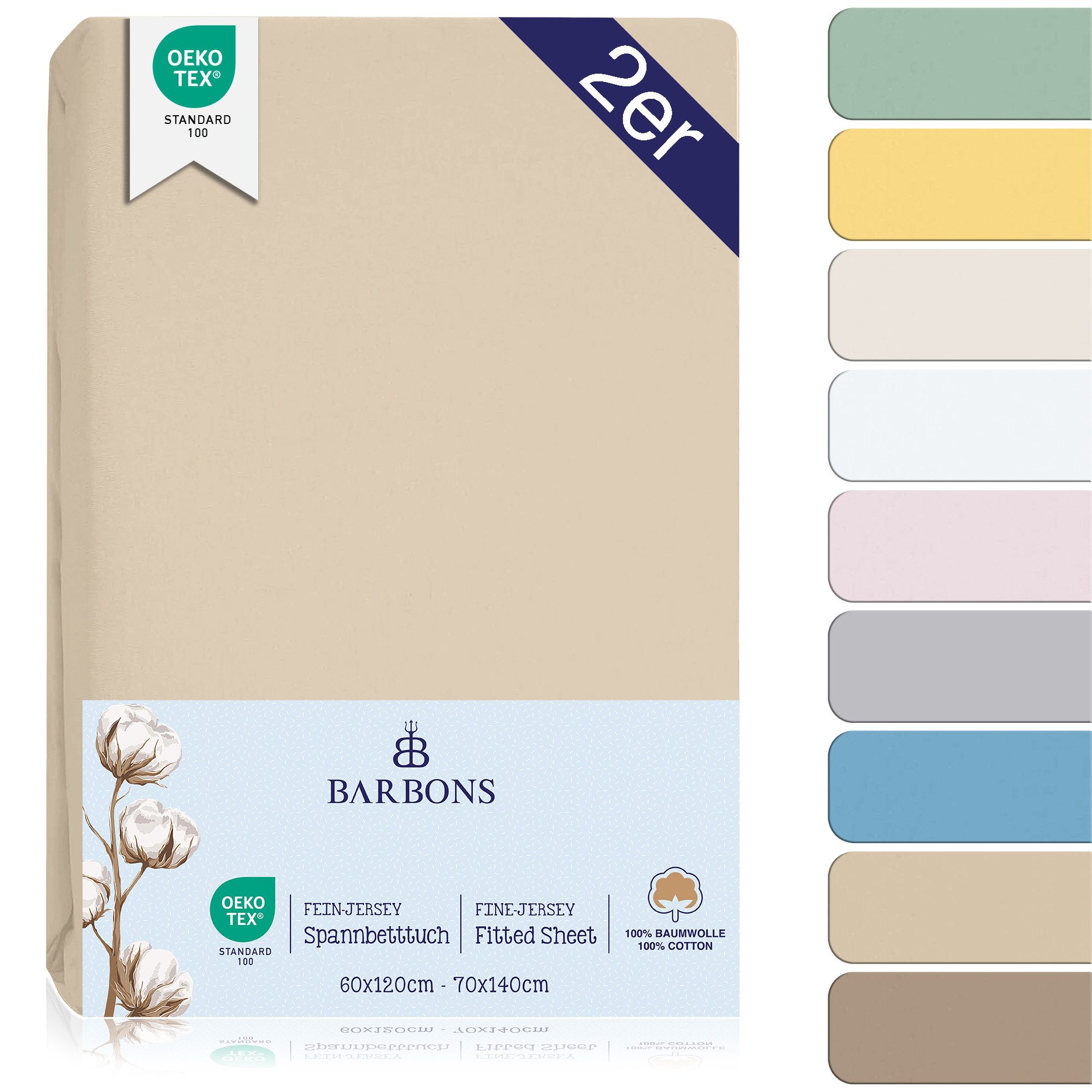 BARBONS Spannbettlaken 60x120 für Baby, Jersey günstig online kaufen