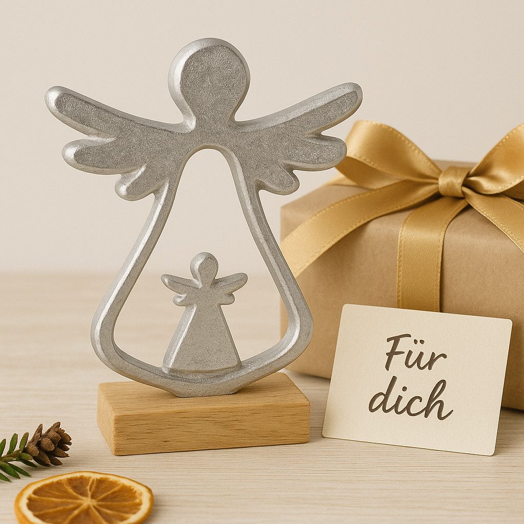 Marrakesch Orient & Mediterran Interior Dekofigur Weihnachtliche Dekofigur Engel modern aus Aluminium in Silber 21 cm (1 St), Handarbeit
