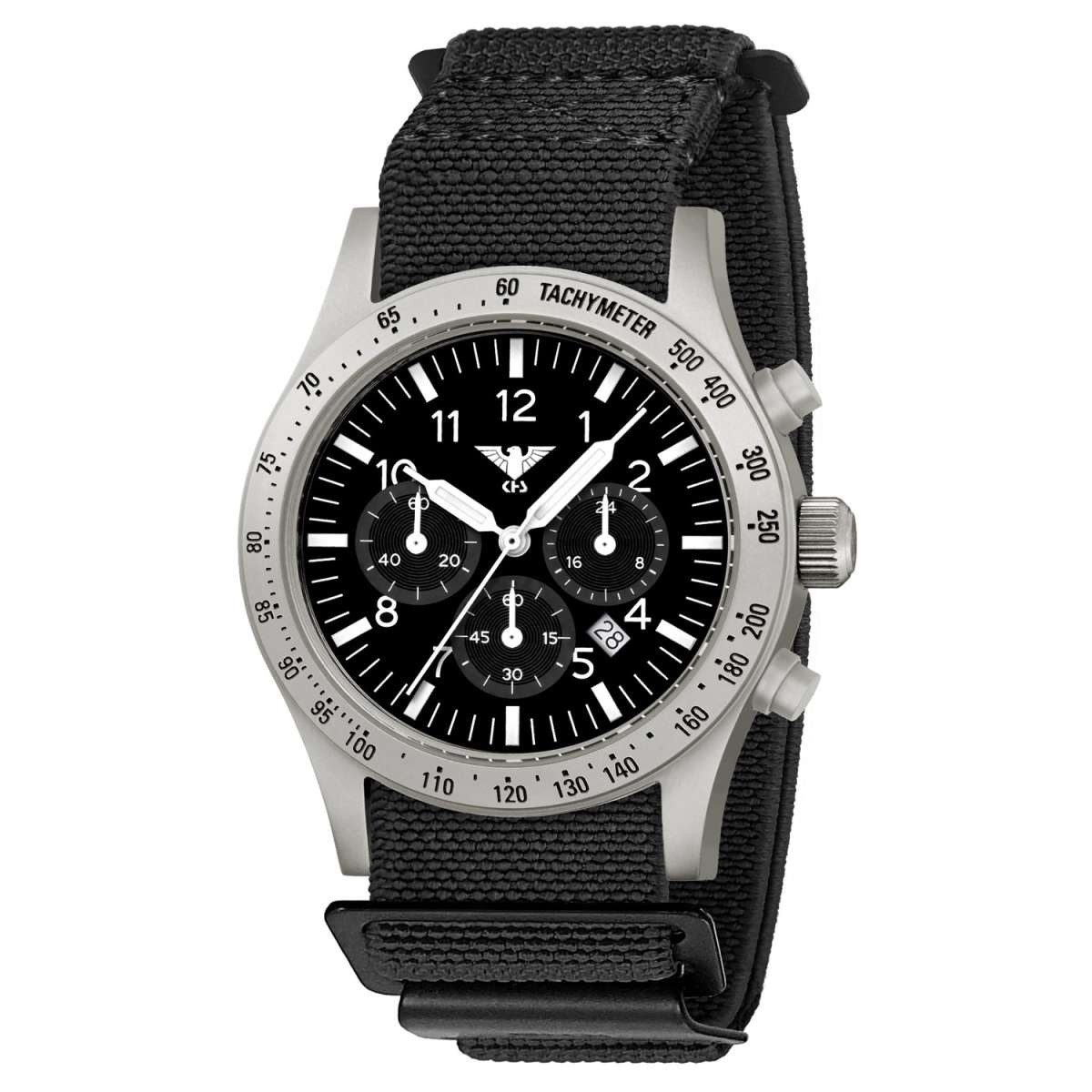 KHS Quarzuhr PLASSC.DFB, Herrenuhr Platoon Solar Chronograph Stahl Schwarz