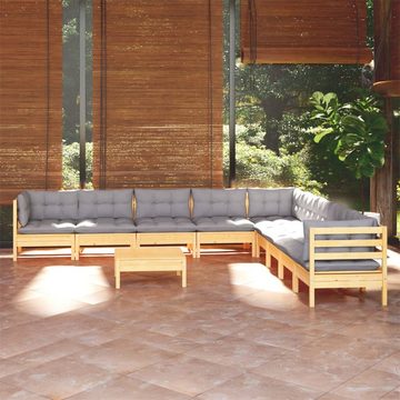 DOTMALL Garten-Essgruppe 10-tlg,Garten-Lounge-Set,mit grauen Kissen aus massivem Kiefernholz