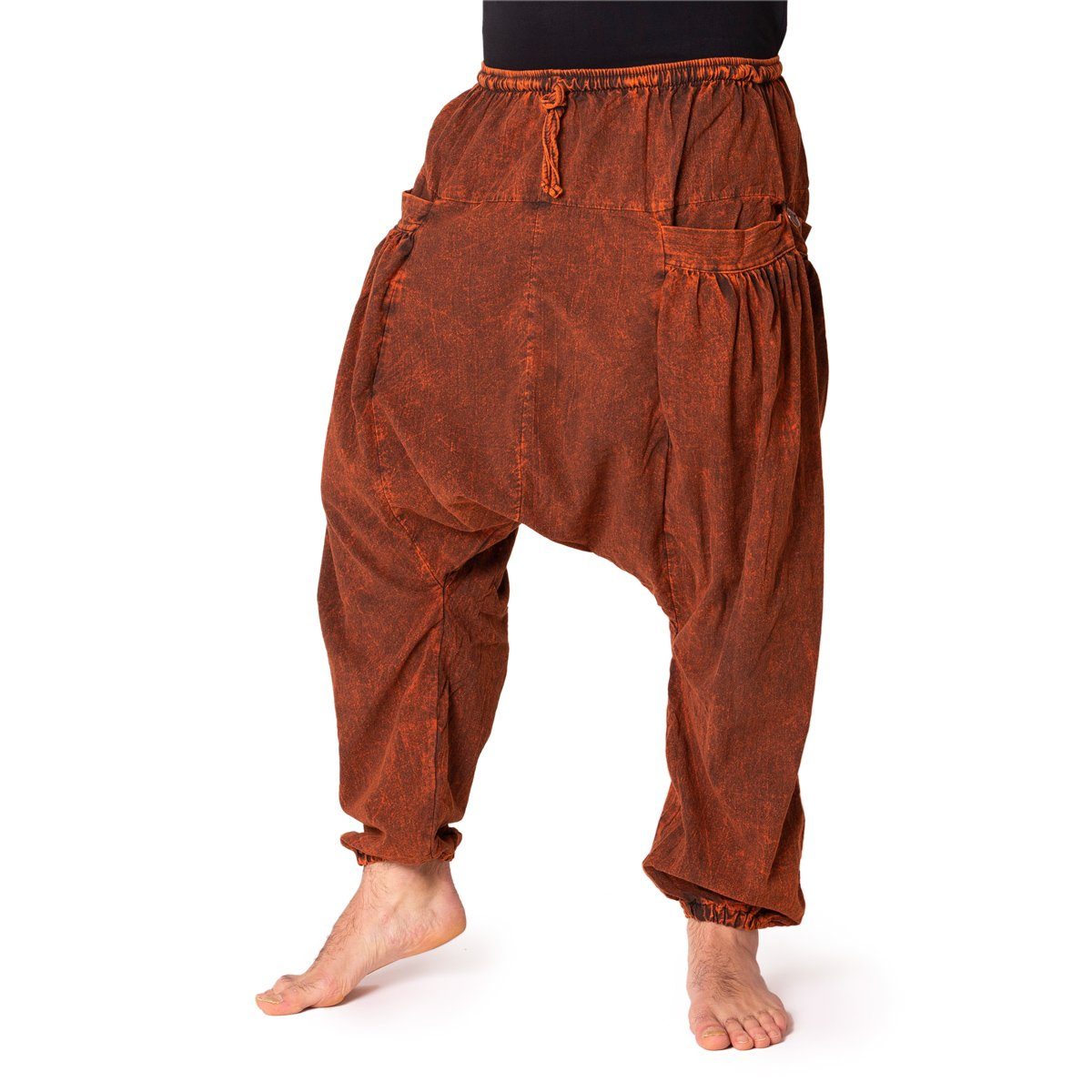 PANASIAM Wellnesshose Chillhose stonewashed im Aladin-Style aus 100% Baumwolle locker geschnittene Boho-Hose mit Taschen Freizeithose für Damen und Herren rostrot