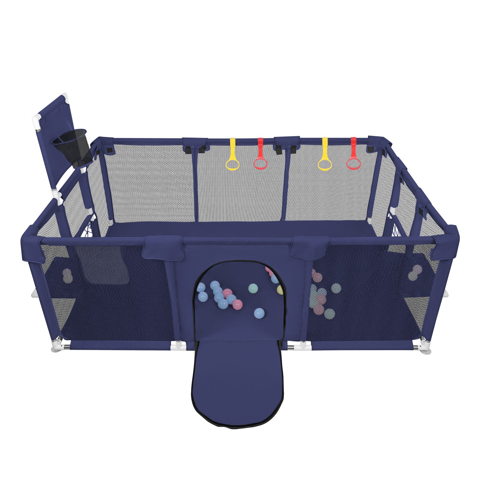 JEOBEST Laufstall Baby Laufgitter - Große Sicherheitsspielplatz, 180x120x66cm - mit Basketball-Netz 50 Ozeanbälle und 4 bunten Ringen – Bild 4 von 5