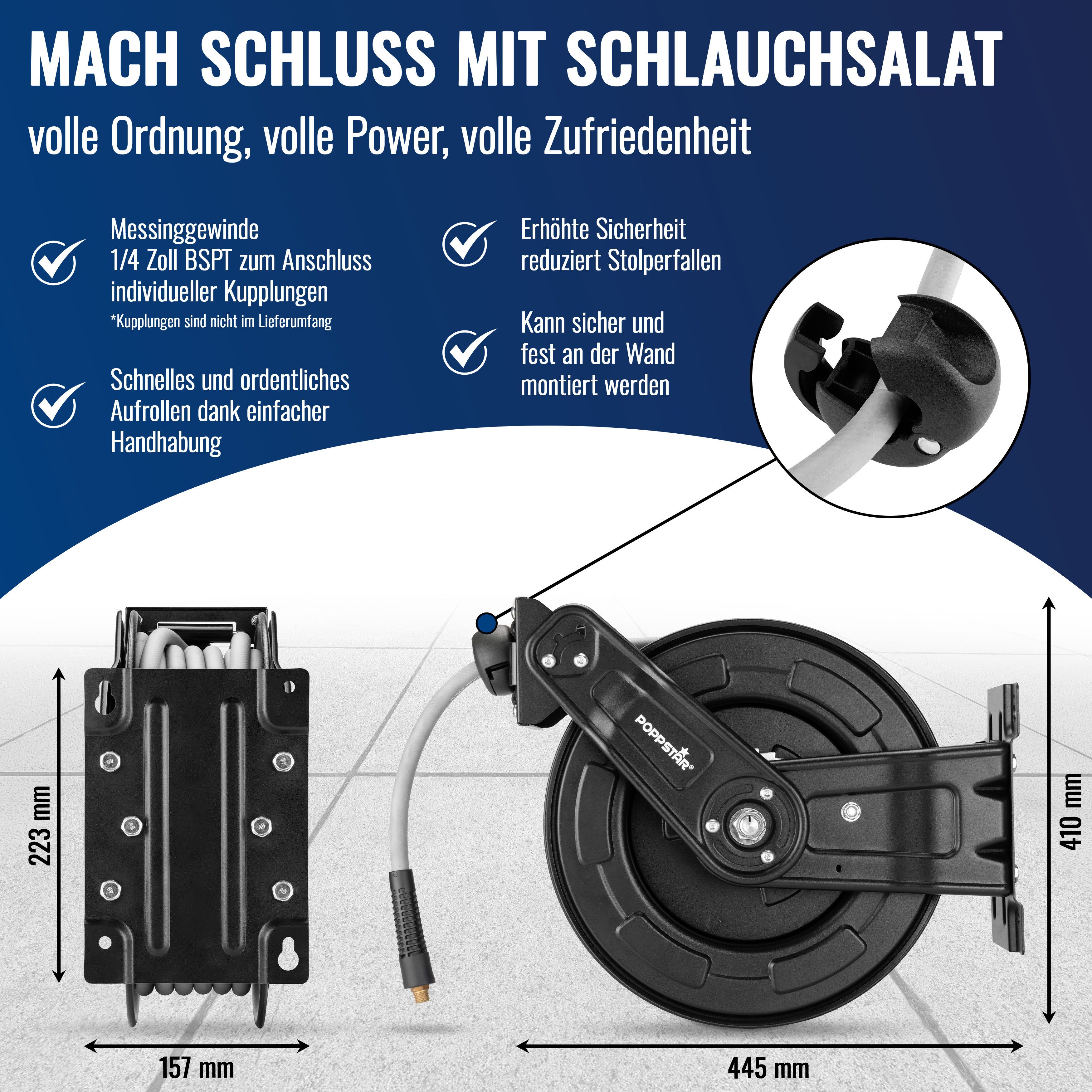 Poppstar Schlauchtrommel, Automatischer Schlauchaufroller aus Stahl